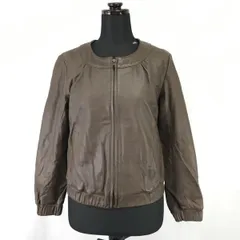 irem★羊革/シープスキン/ノーカラー/レザージャケット【レディースS-M程度/茶/brown】sheepskin leather Jackets/Jumpers◆cBH280<sale>