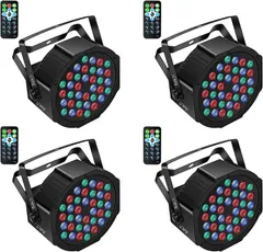 Color:ブラック_Size:4pcs U`King ステージライト 36個LED 舞台照明 リモコン付き ディスコライト DMX512 高輝度 音声起動 多色変更 アップライト ステージ照明 屋内カラオケ/結婚式/ディスコ/演出/舞台/パーティー/クラブ/