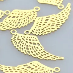 T-324 透かしパーツ ゴールド【sg01】10個入 羽 翼 フェザー カン付きチャーム プレート 軽量 素材 レジン ピアス イヤリング ハンドメイドアクセサリー パーツ