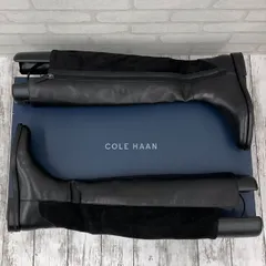 【23cm】Cole Haan コールハーン チェイス トール ブーツ ロングブーツ ブラック系 黒 レディース シューズ ブーティー 本革 合皮 混合 全高約:54cm 品番:W25921 外箱 シューキーパー付き (78-2025-0807-KO-004)