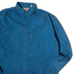 90's リーバイス Levi's コットン ツイル シャツ 長袖 (M) ターコイズ系 打ち込みボタン 90年代 旧タグ オールド 1993年製 赤タブ アメリカ古着 USED ビンテージ ヴィンテージ