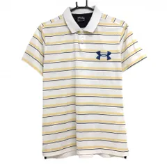 アンダーアーマー 半袖ポロシャツ アイボリー×オレンジイエロー ロゴネイビー ボーダー メンズ MM ゴルフウェア UNDER ARMOUR