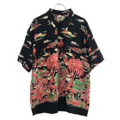 美品 パゴン アロハシャツ シルク100% 京友禅 オープンカラー ブラック