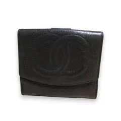 良品 CHANEL シャネル キャビアスキン ココマーク Wホック 二つ折り財布 コンパクトウォレット ブラック レディース 古着 中古 USED