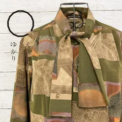 昭和レトロ タイル柄 モスク風 ボウタイ 柄シャツ 総柄 ブラウス