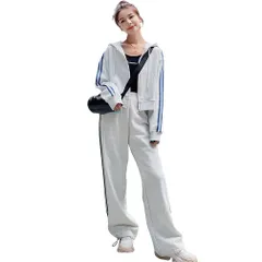 【迅速発送】D.IIZOO 春秋 パーカー 2点セット ジャージ 上下セットアップ レディース ジップ スウェット スポーツパンツ 上下 カジュアル ルームウェア 部屋着 ゆったり 韓国風 体型カバー 大きいサイズ NTZ05