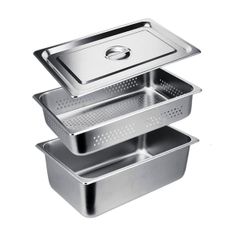 【数量限定】10Lキッチンバット 揚げ物 3点セット 水切りバット 天ぷら角型ステンレスバット 大容量バット 深型バット 業務用バット ステンレスバット 家用バット 蓋付き2－5人用 10L バット (10.0L（バット&水切りバットセット）)