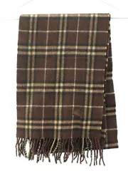 バーバリー ロンドン BURBERRY LONDON マフラー チェック ブラウン 茶 ウール カシミヤ ワンポイント刺繍 フリンジ スコットランド製 ☆AA★のサムネイル