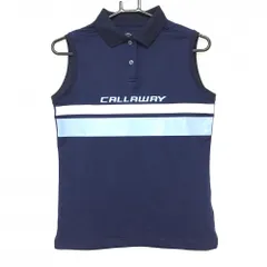 【美品】キャロウェイ ノースリーブポロシャツ ネイビー×ライトブルー ロゴプリント レディース M ゴルフウェア Callaway