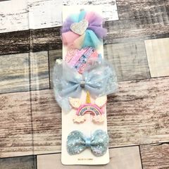 リボン ハート レインボー ユニコーン ヘアクリップ 5点セット