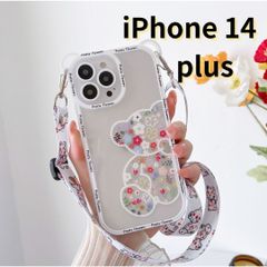 【SHOPS W】iPhone14 plus スマホケース クマ くま スケルトン ケース クリア シンプル  ショルダー 花 韓国 軽量 おしゃれ かわいい 透明 E030