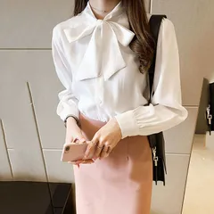 L▶︎超高品質ボウタイブラウス　フリル袖口　フォーマル　長袖シャツ　上品　上質