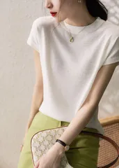 半袖ニット フレンチスリーブ 二の腕カバー トップス パフスリーブ  ニット Tシャツ カットソー 半袖 サマーニット シンプル 涼しい きれいめ カジュアルskwhxr12