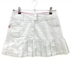 【美品】フィラゴルフ スカート ライトグレー系 織生地 裾プリーツ ティー装着可 レディース M ゴルフウェア FILA GOLF