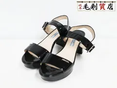 プラダ PRADA パテント ブラック ロゴ エナメル レザー サイズ 37 23.5cm レディース【中古】ヒールのサムネイル