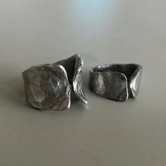 ピューターリング 錫製 槌目リング 変形リング セット ハンドメイド