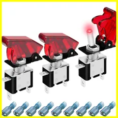 【在庫限定】ミサイルスイッチ 12V-24V 20A Kiligen 3個セット LED搭載 3極タイプ ON-OFF (赤い)
