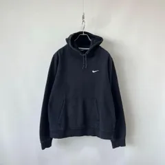 00s NIKE スウェット パーカー　ワンポイント　スウォッシュ　刺繍ロゴ　ブラック T795 B7