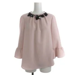 ケイトスペード KATE SPADE ギャザーブラウス シャツ ビジュー フラワーモチーフ フレア 八分袖 XS ピンク /KLのサムネイル