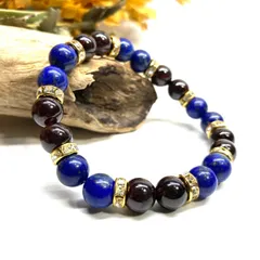 ラピスラズリ&ガーネット パワーストーン ブレスレット 天然石 (ゴールド)  8mm レディース 女性  数珠ブレス 開運 プレゼント ギフト [25]