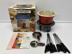 LE CREUSET COMPACTフォンデュセット ルクルーゼ フォンデュセット コンパクトトップテーブル 青 箱付き LE