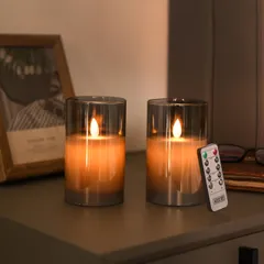 新品 【2点セット】AnnTec LEDキャンドルライト ロウソク 本物の炎のようにゆらめく 暖色光 火を使わない ゆらゆら揺れる 安全 省エネ 専用リモコン付き 明るさ調整 LEDキャンドル LEDロウソク 電池式 ガラス （直径7.5cm×高さ15cm）