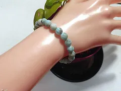 天然石 訳あり ラリマー(ペクトライト)7.7mm〜8.1mm玉ブレスレット 内周16.5cm 　　250720430