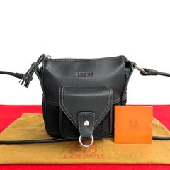 ほぼ未使用 希少品 LOEWE ロエベ アナグラム ロゴ スウェード レザー 本革 ミニ ショルダーバッグ ポシェット サコッシュ ブラック 29744