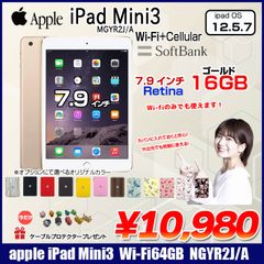【送料無料】Apple iPad Mini3 MGYR2J/A A1600 Retina SoftBank Wi-Fi+Cel 16GB [ A7 16GB 7.9 iPadOS 12.5.7 ゴールド ] ：良品