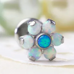 LAB075　高品質　ホワイト×ブルーオパール　フラワーラブレット　軟骨ピアス　ボディピアス　トラガス　ヘリックス　イヤーロブ　コンク　純チタン製　金属アレルギー対応　高級ボディピアス　大人のボディピアス