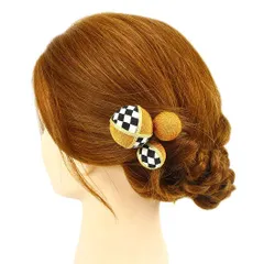 髪飾り 成人式 振袖 前撮り 袴 花 浴衣 夏祭り 花火大会 3点セット 黄色 ちりめん 玉飾り 格子 ヘアアクセ かんざし 新作 ヘッ No.9-3270