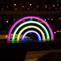 LED ネオンサイン ネオン管 看板 ライト ネオンチューブ 韓国 インテリア ナイトライト 装飾 イベント パーティー 誕生会 電池 USB (レインボー35×2.5×15)