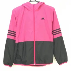 【美品】アディダス ナイロンジップパーカー ピンク×黒 裏微起毛 バイカラー ジャケット  レディース M ゴルフウェア adidas