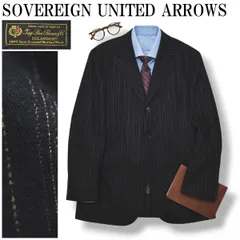 【美品】 SOVEREIGN UNITED ARROWS ソブリン ユナイテッドアローズ ロロピアーナ ジランダー Loro Piana ZELANDER ストライプ柄 シングル 3B テーラードジャケット 秋冬 50 ブラック メンズ