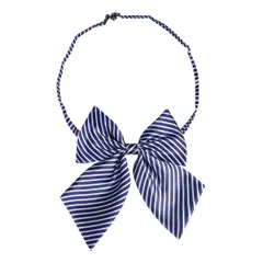 Allegra K スクールリボン リボンタイ 制服 リボン ボウタイ 蝶ネクタイ 蝶結び 調節可能 ストライプ柄 女子 ネイビーブルー 11 x 14cm