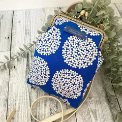 ハンドメイド　北欧柄　サークルフラワー柄　スマホショルダー　スマホポシェット　ガマ口ショルダー　ガマ口ポシェット　ショルダーバック　ガマ口ポーチ