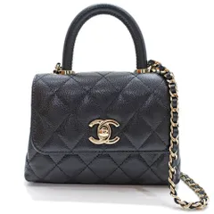 【天白】シャネル エクストラミニ ココハンドル バッグ ココマーク キャビアスキン 黒 チェーンクラッチ AP4244 未使用