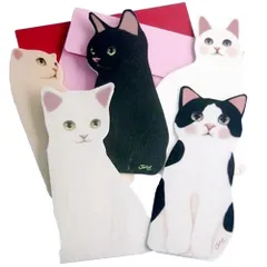 新品　5種 + 封筒 カード セット グリーティング メッセージ 可愛い ねこ 猫 レッド ピンク 愛らしい 黒猫 白猫 Jetoy ぶち 2406me334
