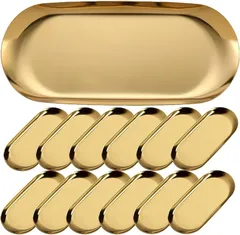 NOELAMOUR おしぼりトレー ステンレス おしゃれ ゴールド 浅型 高級 北欧 おしぼり置き キャッシュ トレイ(ゴールド（12個セット）,  18x8.5cm)