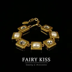 ブレスレット ヴィンテージ 中古 アクセサリー 高級感 アンティークゴールド パール ダイヤモンド インレイ 合わせやすい 気品YUA115