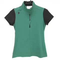 【超美品】デサントゴルフ 半袖ハイネックシャツ グリーン×黒 ハーフジップ バイカラー 中田英寿 レディース S ゴルフウェア DESCENTE