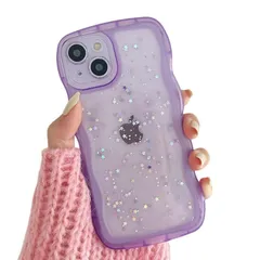 きらきら iPhone16 Pro Max ケース クリア 透明 ラメ入り 星 キラキラ ウエーブ 波型フレーム かわいい アイフォン16 Pro Max カバー 大人 可愛い デコレーション 女性 人気,紫 1