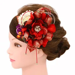 髪飾り 成人式 振袖 浴衣 卒業式 袴 結婚式 ２点セット 赤 白 紫 金 花 和 洋 かんざし 手作り 簪 つまみ細工 ちりめんフォーマル 花飾り 玉飾り ブライダル W 65 307-221 赤 白 紫 金 p789　Si