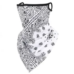 [Qikaal]冷感フェイスカバーペイズリー柄白耳かけ式メッシュ生地通気性に優れ息苦しくないUVカット日焼け止め暑さ対策顔カバーフェイスマスクフェイスガード涼しいネックカバーひんや…