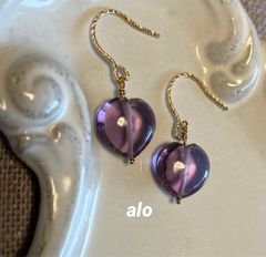 天然石14kgf ハートシェイプ 12㎜ クリスタルクォーツ ピアス アレル  