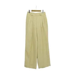ラマージュ リネン ピンタック ベージュ スラックス ワイドパンツ S