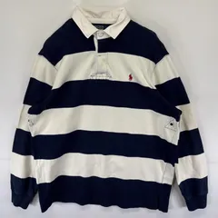 古着 90's/90年代 ポロバイラルフローレン Polo by Ralph Lauren 長袖 ラガーシャツ ボーダー ワンポイントロゴ刺繍 L  ネイビー メンズ