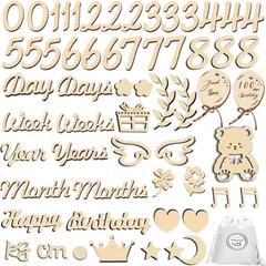 月齢フォト 59枚 天然木製 レターバナー ベビーマンスリーカード ニューボーンフォト 記念日フォト ウッドレター 月齢カード 成長記録 出産祝い 撮影用 寝相アート 男の子 女の子 月齢フォトグッズ ベビー用品 新生児 赤ちゃん 飾り付け