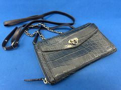 【良品】JRA 認定マーク付き クロコダイル ソフトレザー サコッシュ 財布 斜め掛け ショルダー バッグ 濃紺【A9/D101】