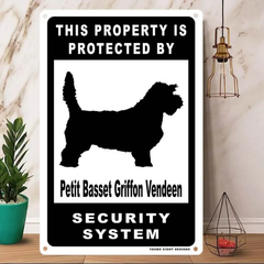 雑貨【Petit-Basset-Griffon-Vendeen/プチ・バセット・グリフォン・バンデーン】  Dog ドッグ  犬    メタルポスタ―　Security  セキュリティー 警告  ヤードサイン メタルプレート  ブリキ看板  -166